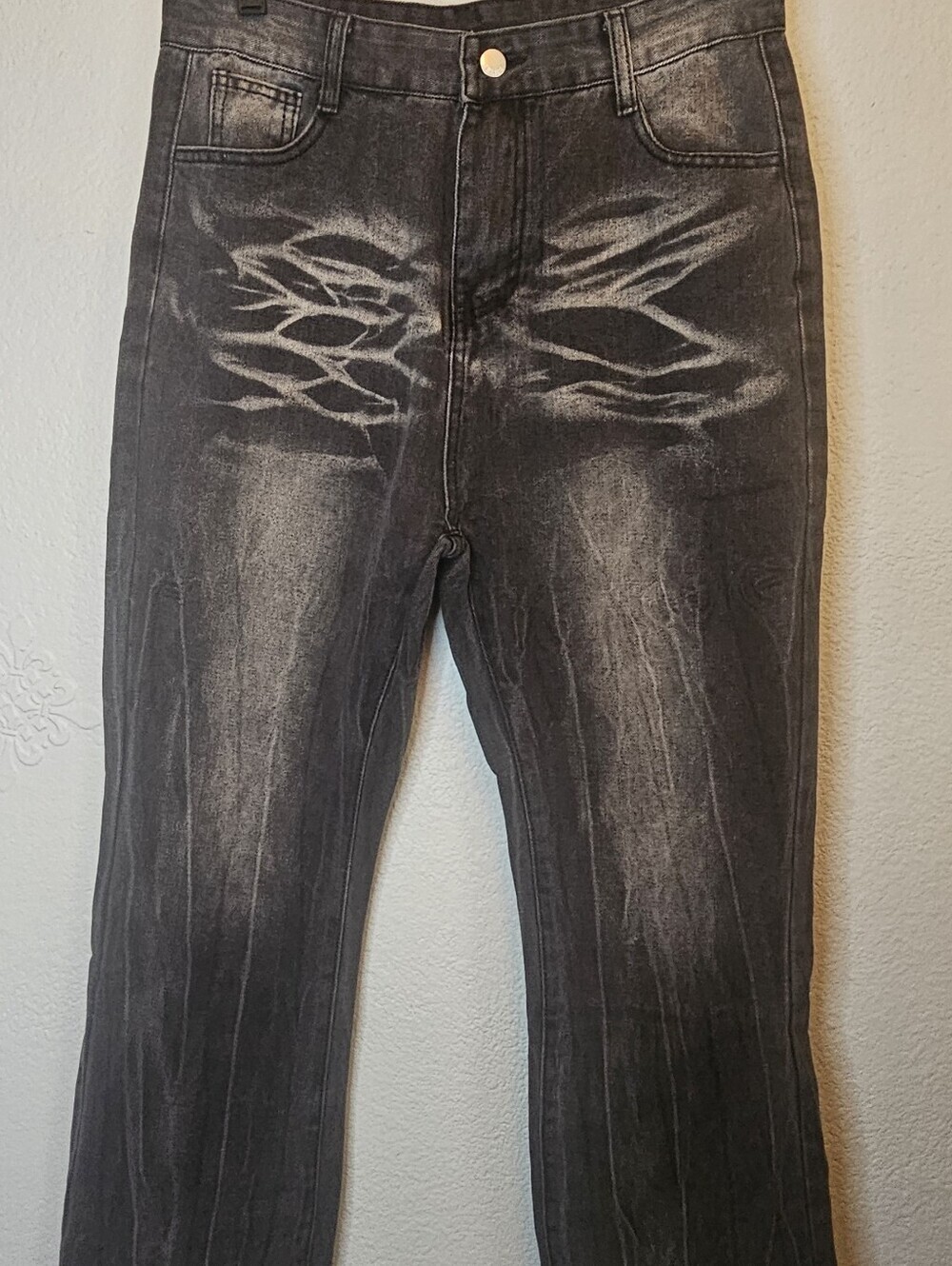 Washed Black Jeans Faded Whisker Detail Y2K Bootcut Flare Denim - Picture 4 of 7